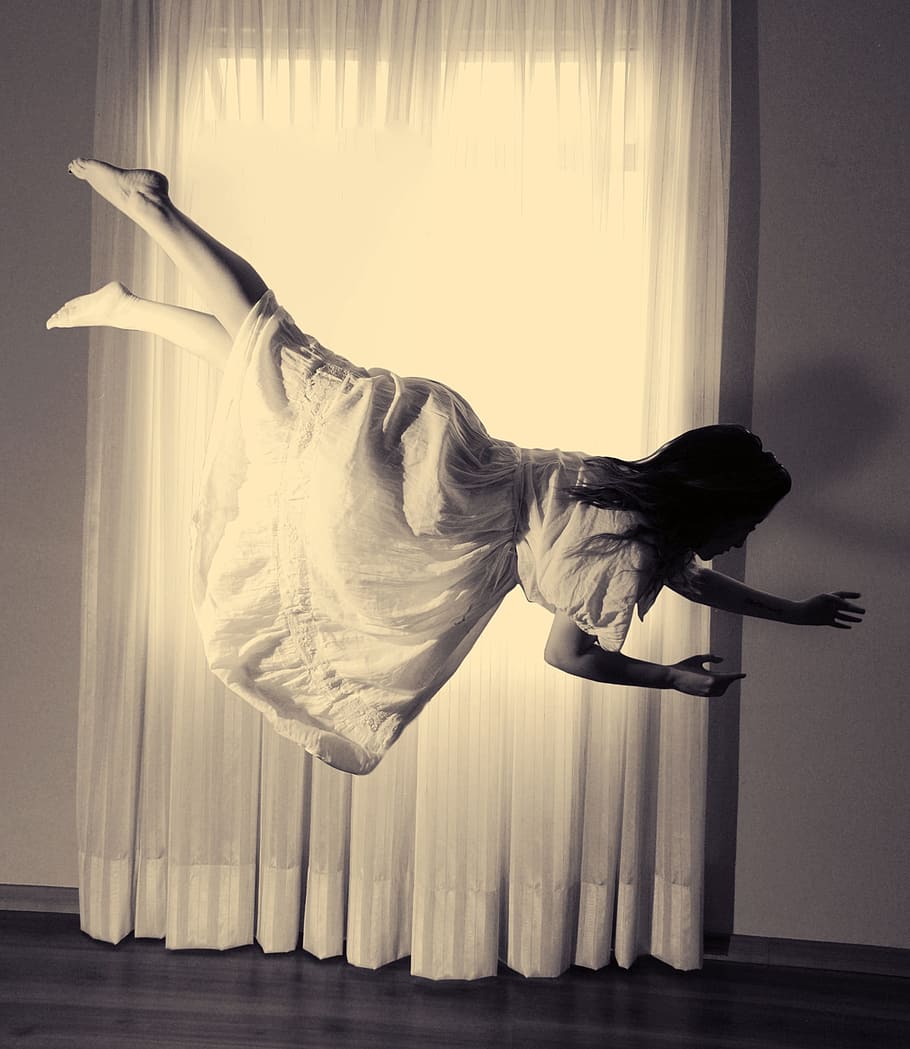 woman wearing white dress floating in the air, flying, obscure, HD wallpaper