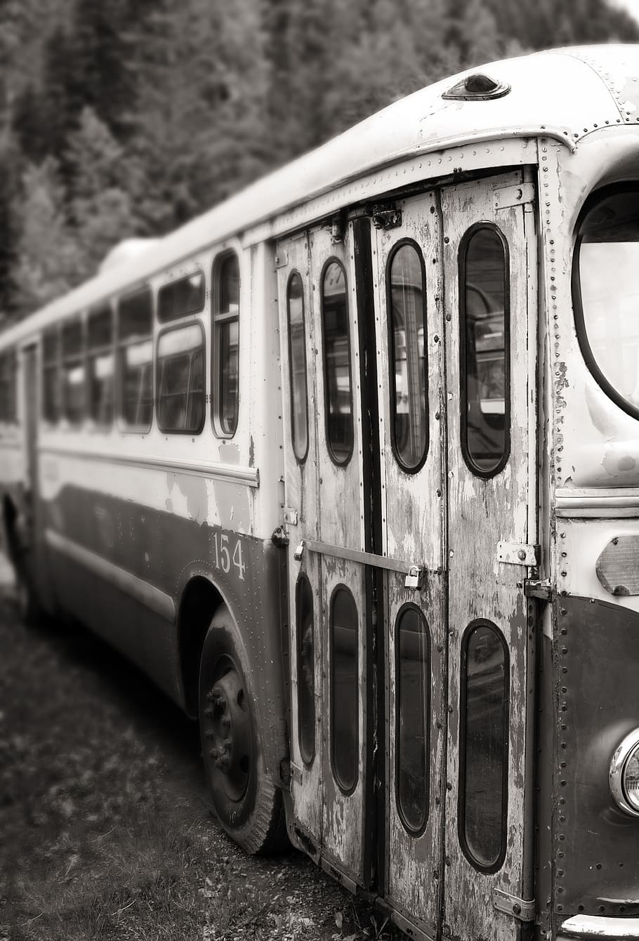 bus, vintage, peeling, paint, red, white, trolley, retro, transportation