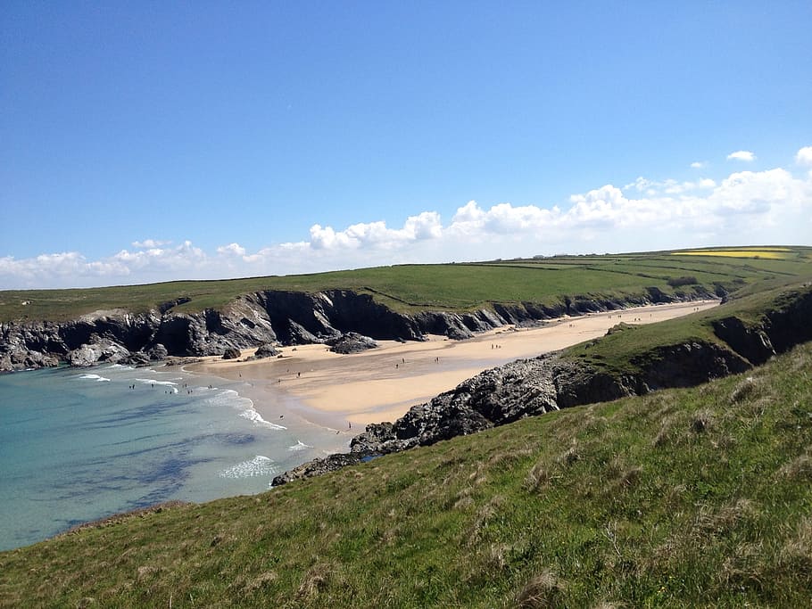 cornwall, beach, sea, sky, scenics - nature, beauty in nature HD wallpaper