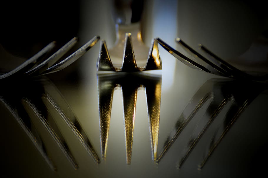 fork, food, reflection, design, art, metal, shape, metallic HD wallpaper