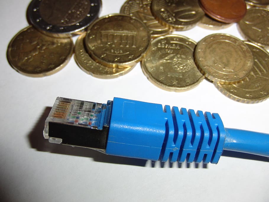 power cord, cable, plug, internet, wlan, blue, money, network HD wallpaper