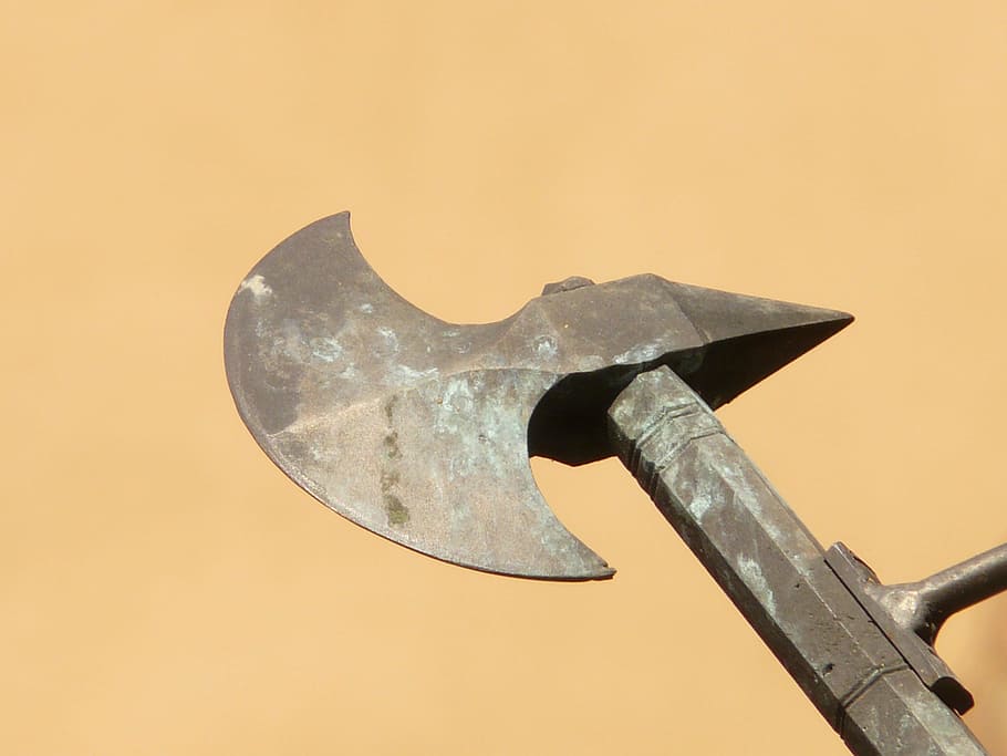 grey battle axe, halberd, weapon, sharp, dangerous, fight, knight HD wallpaper