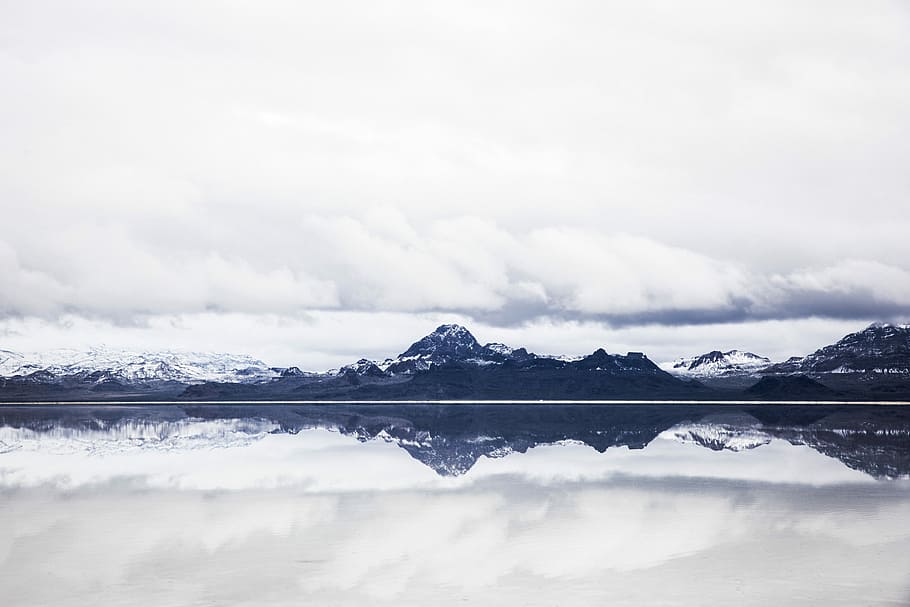 black mountain with white clouds, snow, nature, mountains, scenics HD wallpaper