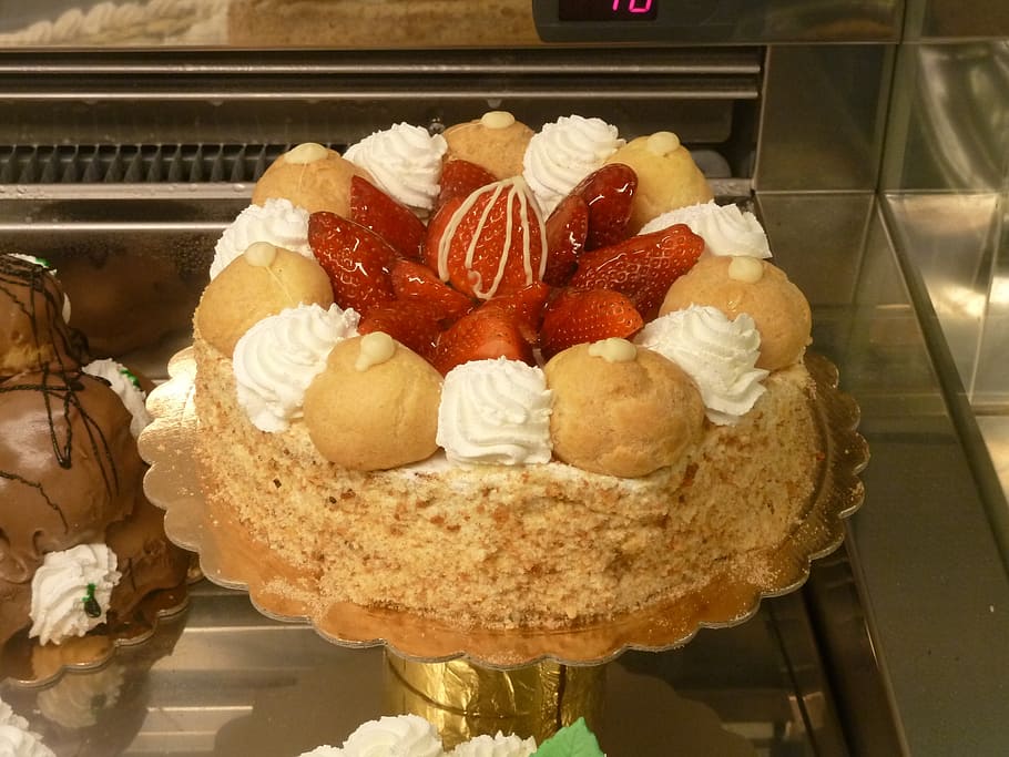 cake, fruit, cream puffs, food, food and drink, freshness, indulgence HD wallpaper