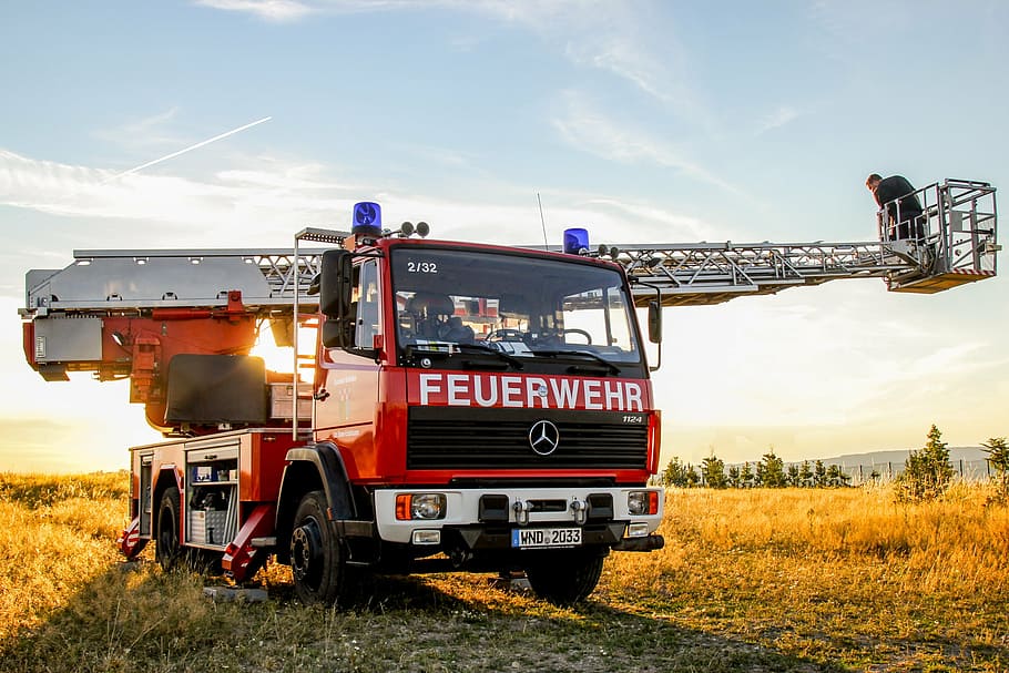 fire, turntable ladder, fire truck, head of rescue, metz, vehicle, HD wallpaper