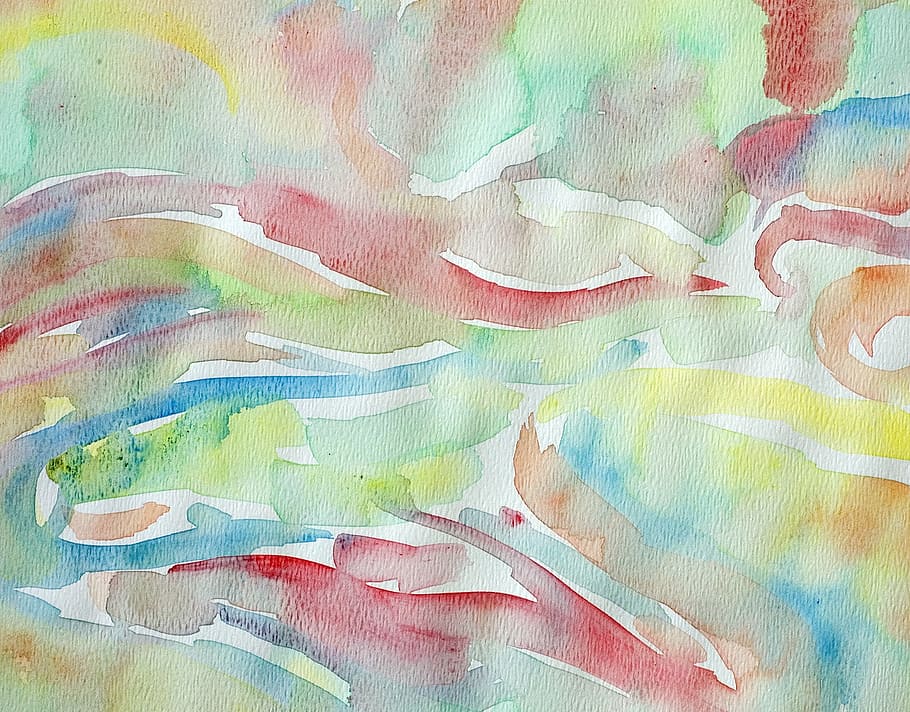 closeup photo of red, green, and yellow abstract painting, watercolor HD wallpaper