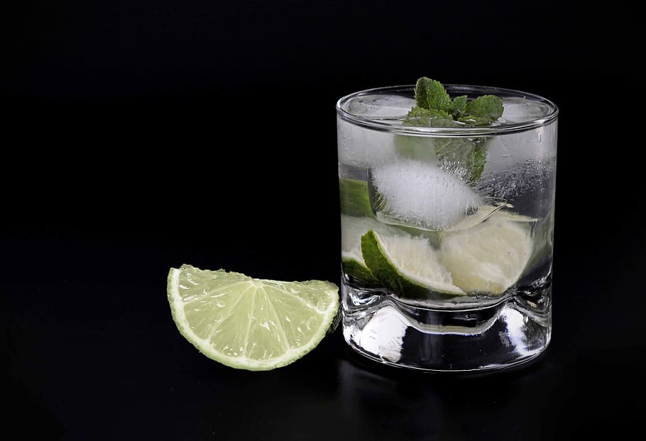 clear drinking glass, caipirinha, cocktail, summer, refreshment