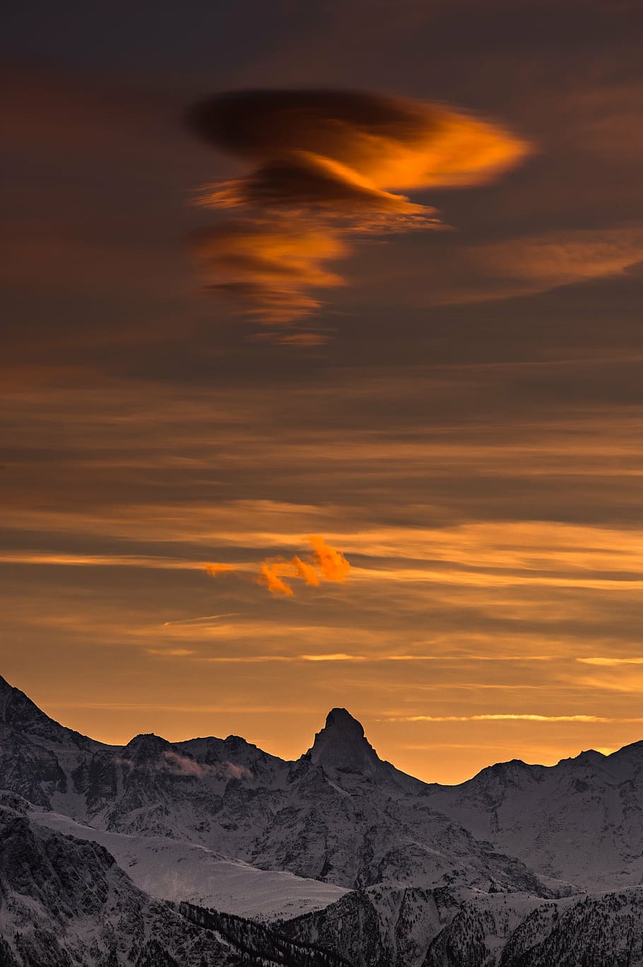 sunset, clouds, sky, evening sky, abendstimmung, mood, winter HD wallpaper