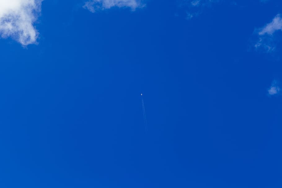 Blue, Sky, Clouds, Airplane, Jet, Flying, travel, voyage, nature HD wallpaper