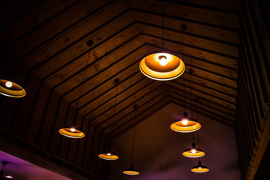 Ceiling Lights, decoration, design, illuminated, indoors, rustic HD wallpaper