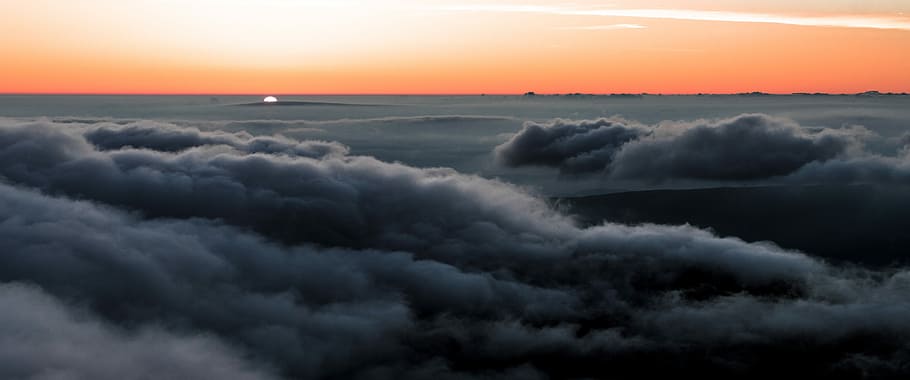 aerial photography of gray clouds, cloudy sky during sunset, sunrise HD wallpaper
