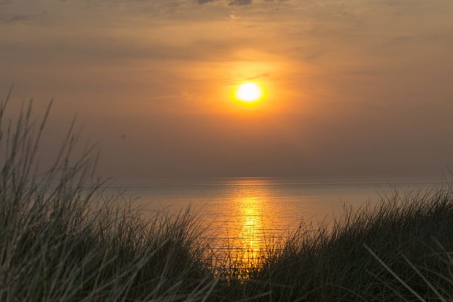 Sunset, Setting Sun, Water, Sea, landscape, nature, air, reflection HD wallpaper