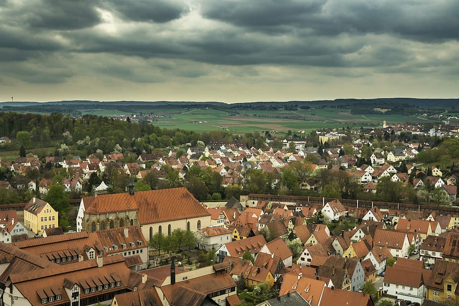 dramatic, nördlingen, city, homes, truss, architecture, building, HD wallpaper