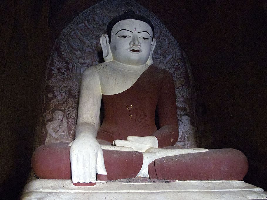 buddha, red, burma, bagan, buddhism, statue, religion, spirituality HD wallpaper