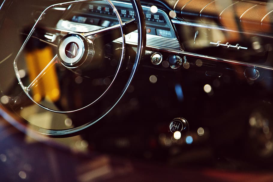 bokeh photography of vehicle steering wheel and gear shift lever, vehicle steering wheel HD wallpaper