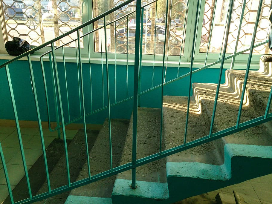 stairs, window, sun, railing, day, no people, architecture HD wallpaper