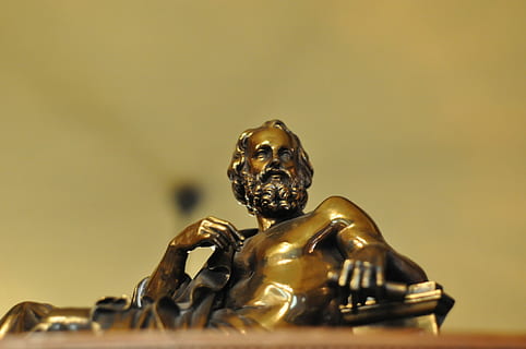 low angle photography of man figurine, Bronze, Plato, Scholar HD wallpaper