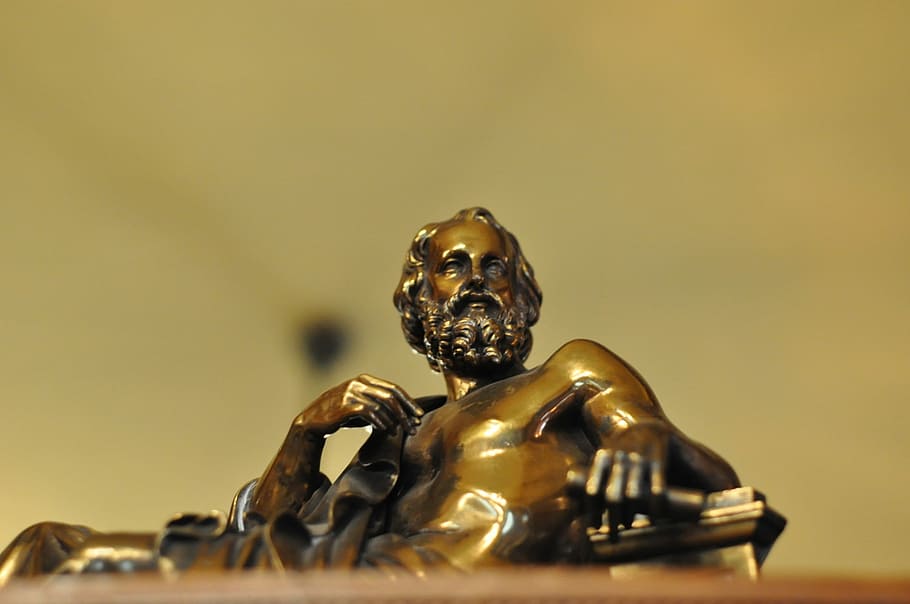 low angle photography of man figurine, Bronze, Plato, Scholar HD wallpaper