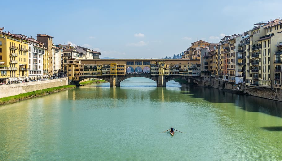 river between concrete buildings, europe, italy, florence, firenze, HD wallpaper