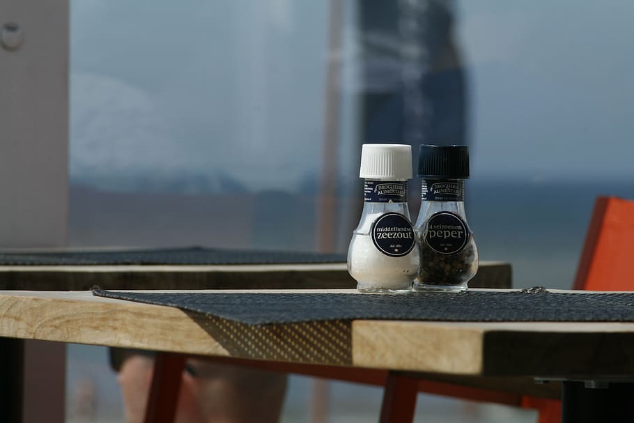 salt, pepper, spreader, table, no people, focus on foreground HD wallpaper