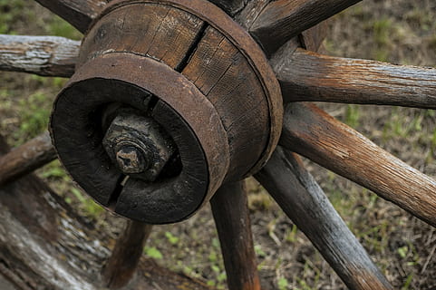selective focus photography of brown wheel, wooden, wagon, old HD wallpaper