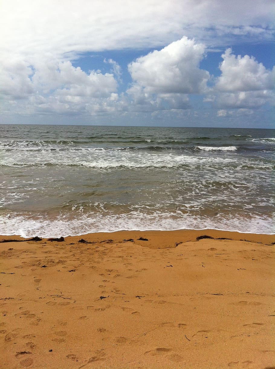 sea, beach, sky, sand, waves, ocean, clouds, water, scum, france HD wallpaper