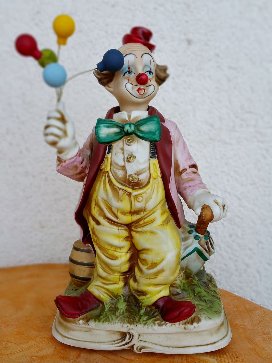 statuette, clown, ballons, colorful, funny, balloons, birthday HD wallpaper