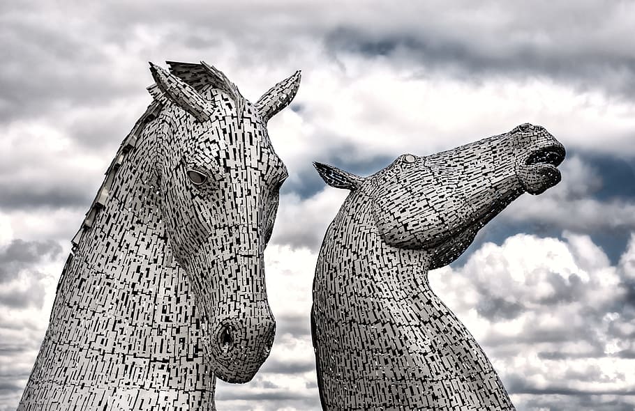 The Kelpies landmark, falkirk, horse, statue, scotland, animal themes, HD wallpaper