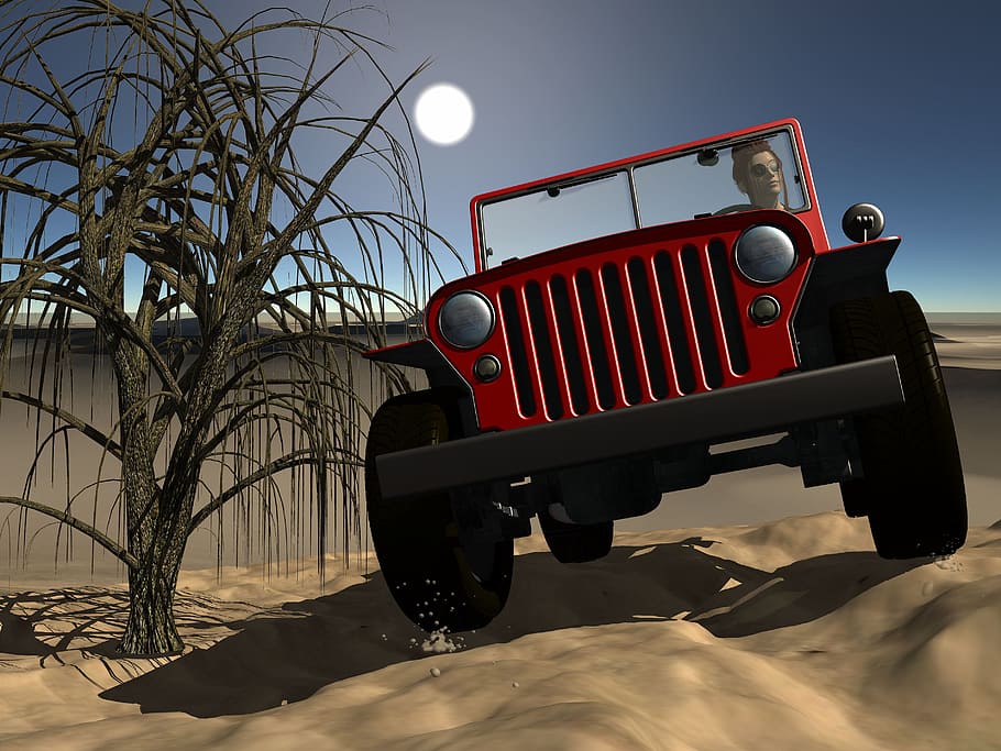 jeep, desert, landscape, tree, jeep safari, travel, sahara HD wallpaper