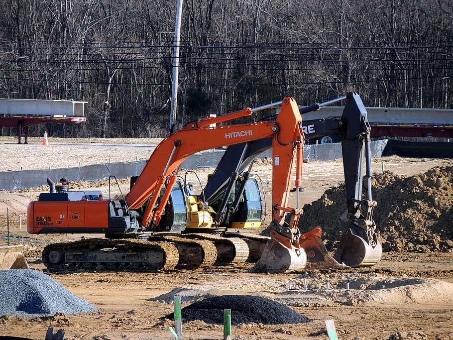 Construction, Equipment, Machines, site, orange, building, construction machinery HD wallpaper