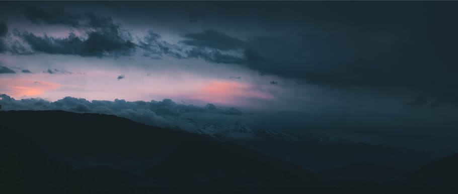 clouds, dark, landscape, mountain range, mountains, nature HD wallpaper