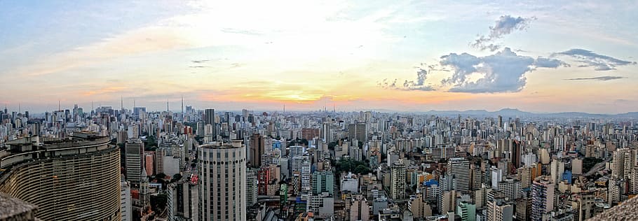 bird's eye view of the city during sunrise, são paulo, brazil, HD wallpaper