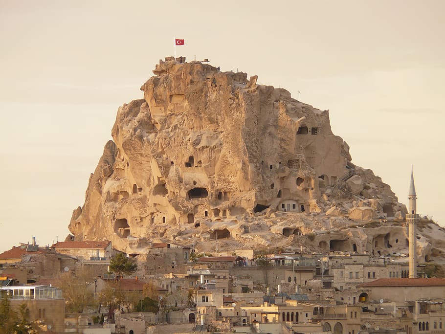 Cappadocia, Turkey, uchisar, tuff stone dwellings, nevşehir HD wallpaper