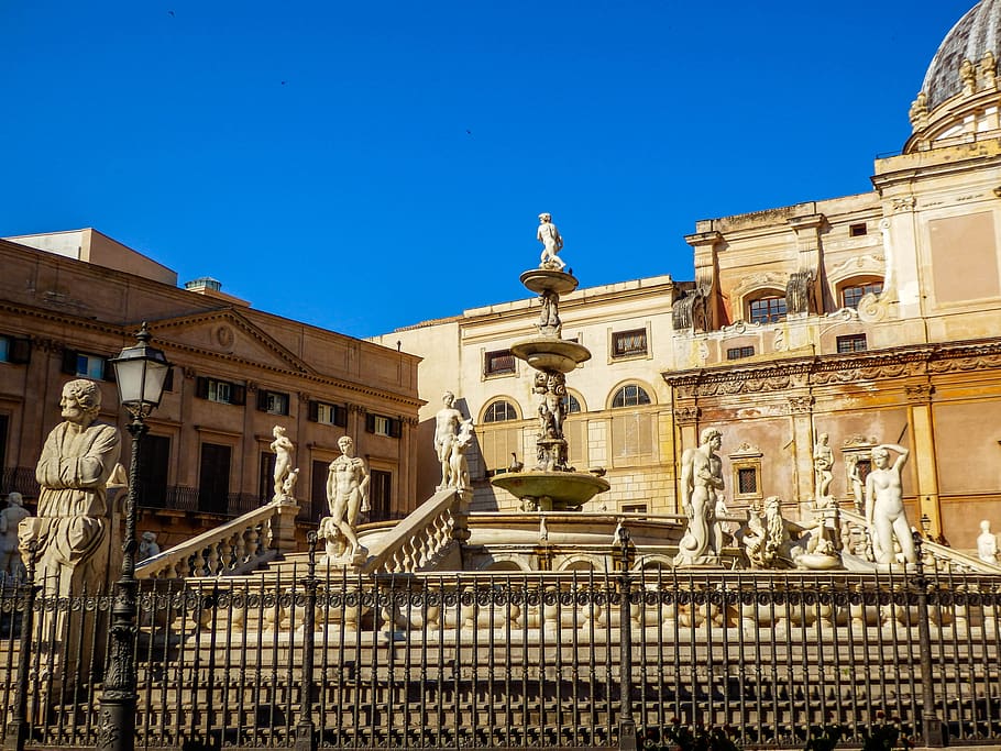 monument, square, source pretoria, palermo, sicily, italy, holidays