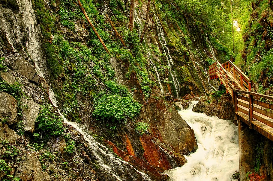 Waterfall, Nature, River, clammy, waters, gorge, bach, rock
