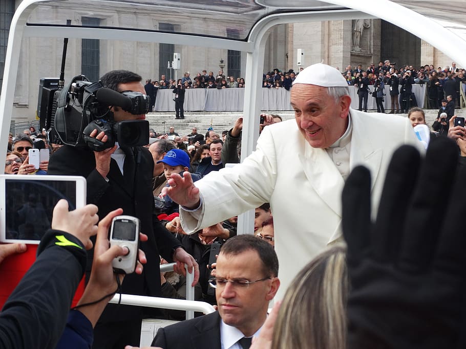 Pope Francis surrounded with people at daytime, rome, religion