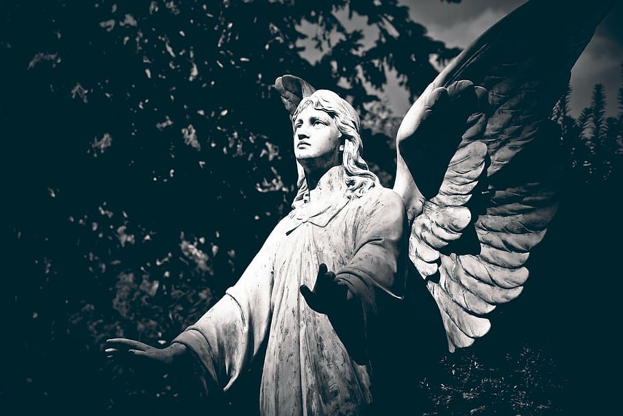angel statuette, cemetery, grave, tombstone, figure, tomb figure
