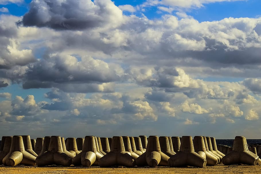 wave breakers, tetrapod, concrete, construction, embankment HD wallpaper