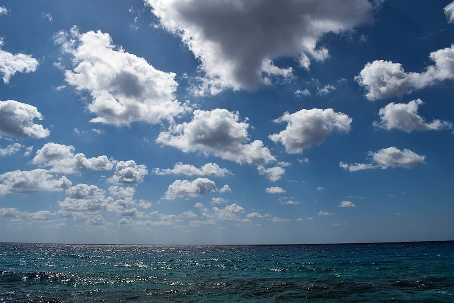 infinity blue, sea, horizon, sky, clouds, seascape, light, morning light HD wallpaper