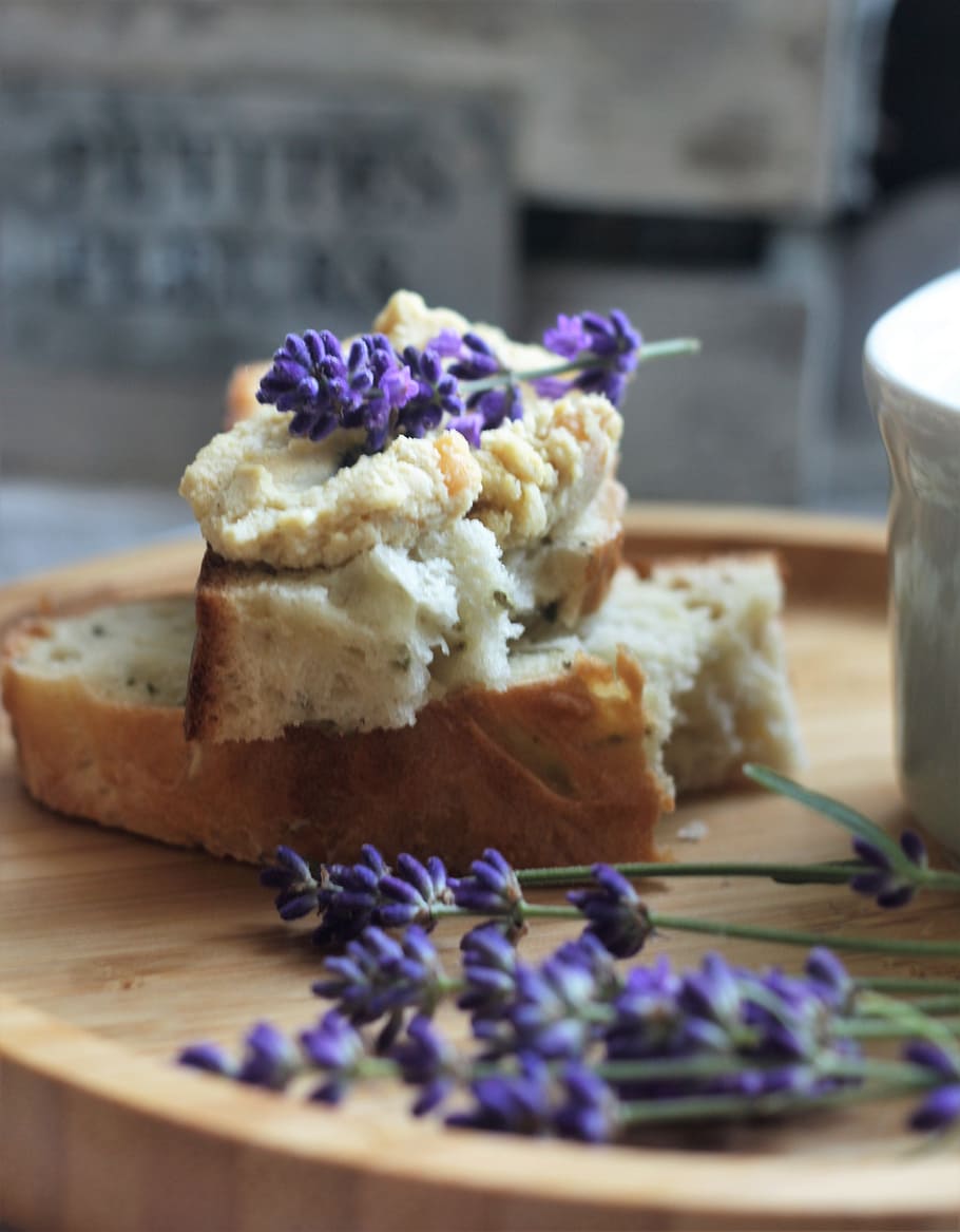 sliced cake, lavender, bread, herbs, aromas, healthy kitchen HD wallpaper