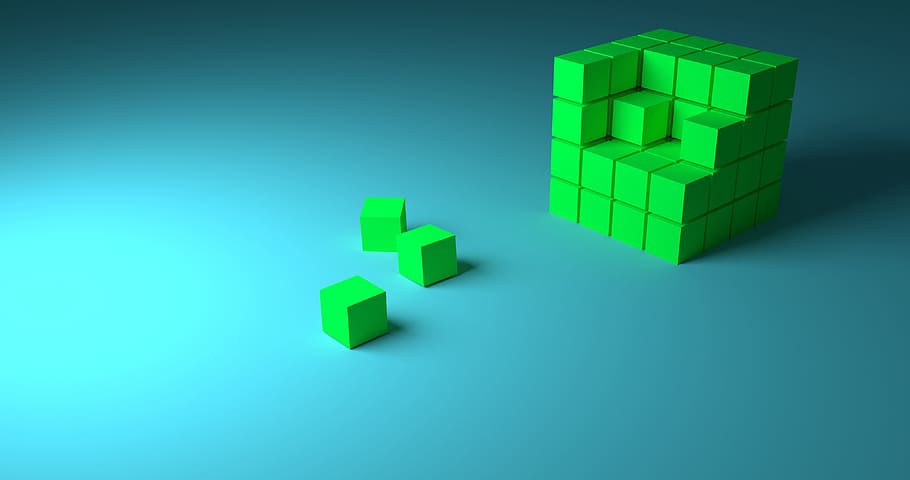 green cubes illustrationb, steps, progress, build, 3d, block