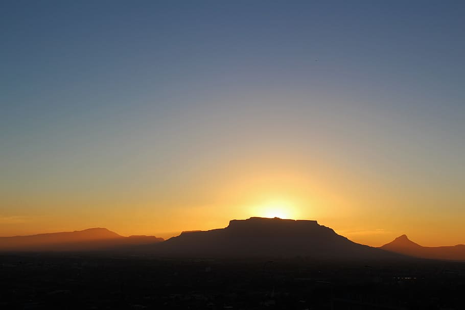 Table Mountain, Sunset, Mountain Range, cape town, atmospheric HD wallpaper
