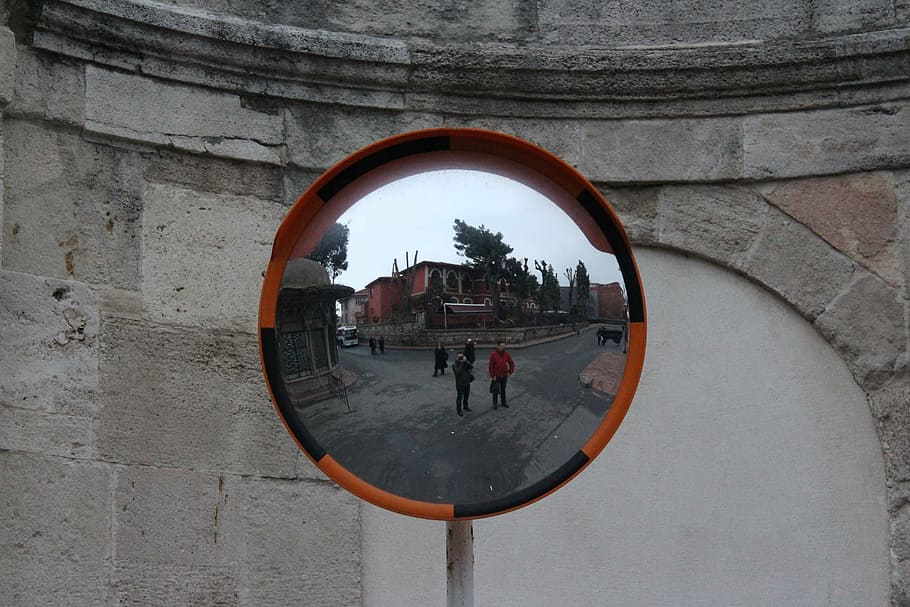 cat eye, reflection, portrait, the mirror, way mirror, traffic mirror HD wallpaper