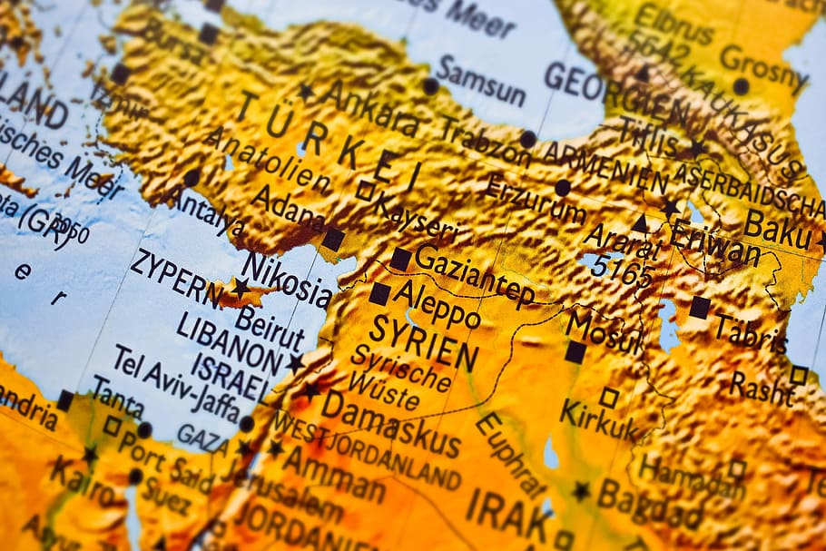 brown and blue map, syria, aleppo, refugees, asylum, lebanon HD wallpaper