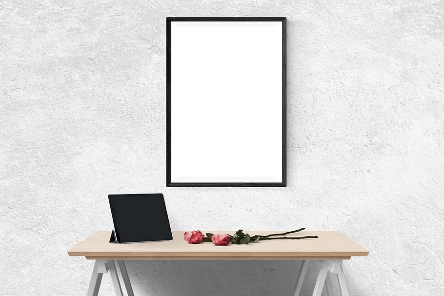 rectangular mirror hanging on white wall, poster, mockup, template HD wallpaper