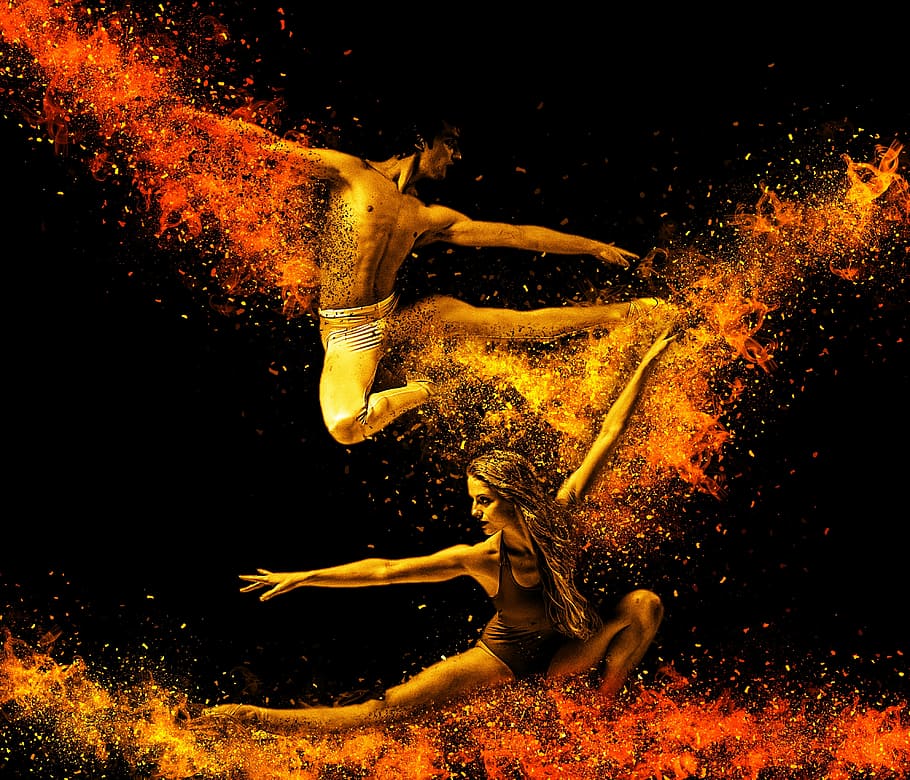 man and woman dancing digital wallpaper, dancers, acrobats, pair, HD wallpaper