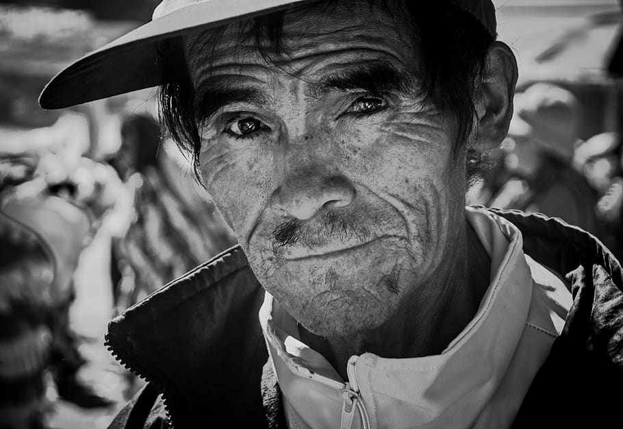 old age, look, portrait black-and-white, peruvian, people, old man