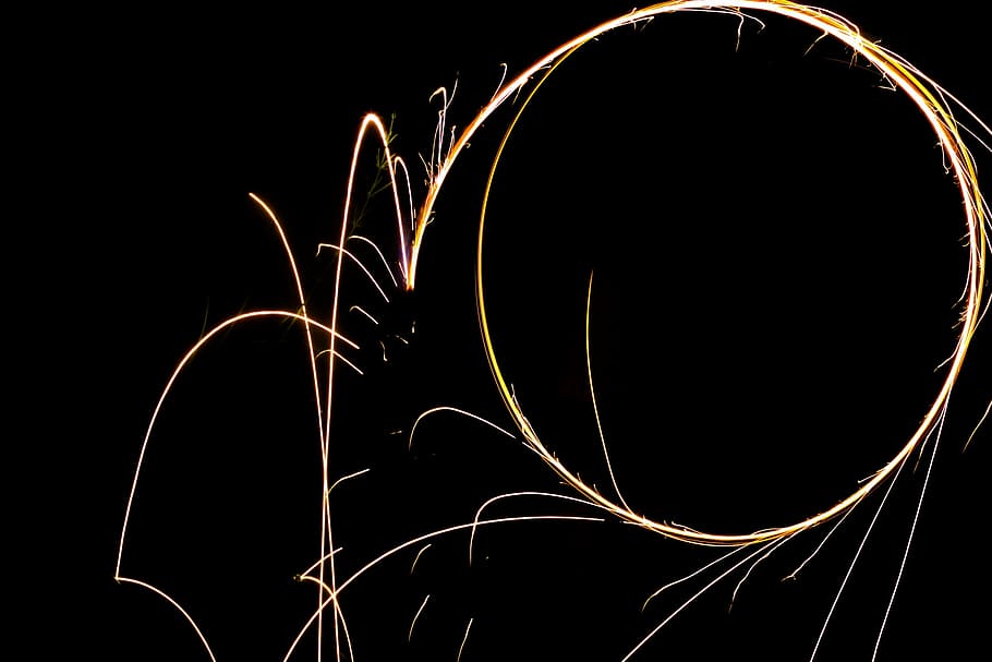 light painting, circle, motion, dark, fire, burn, night, curve HD wallpaper