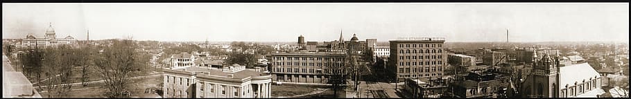 Panorama of downtown Jackson in 1910 in Mississippi, black and white, HD wallpaper