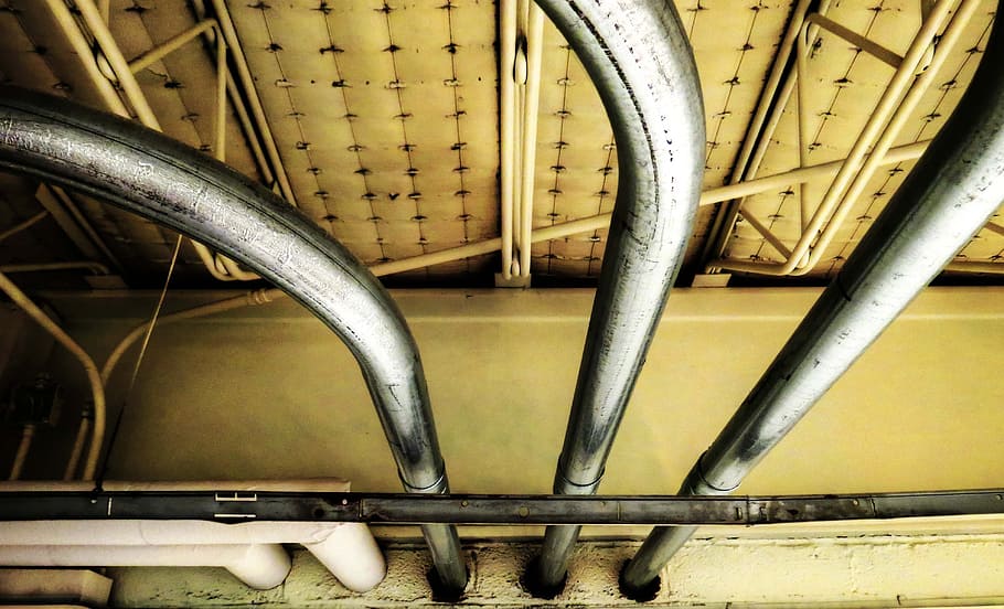 pipes, industry, rusted, tube, warehouse, metal, no people HD wallpaper